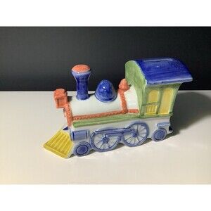 Andrea By Sadie Hand-painted Porcelain Train Engine Bank Multi Color Piggy Bank